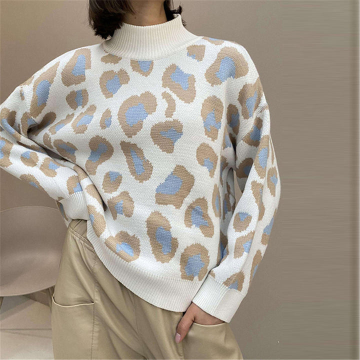 Damen Oversize Rollkragenpullover mit Leo-Jacquard und Rippbündchen Drune