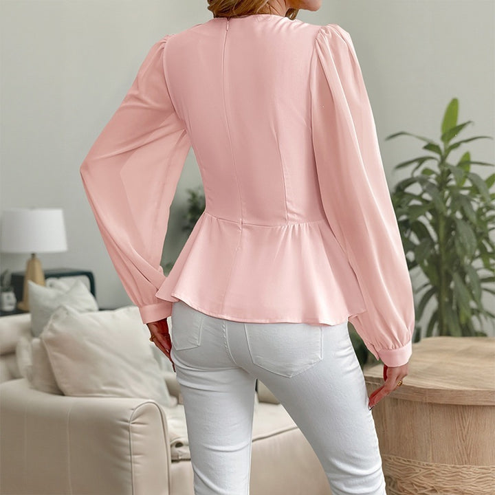 Damen Elegantes Oberteil mit Rüschendetails und Blumenapplikation Drune