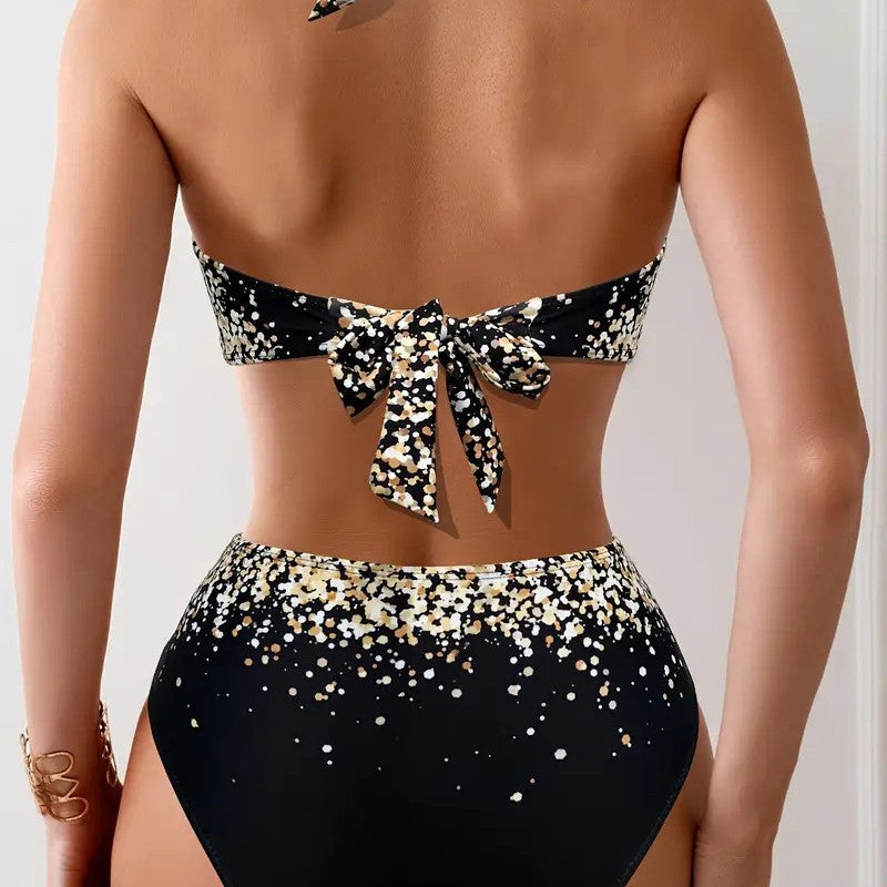 Damen Bikini-Set mit hoch taillierter Hose und asymmetrischem Oberteil Drune