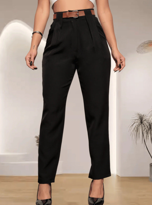 Damen elegante Hochbundhose mit Faltendetails Drune
