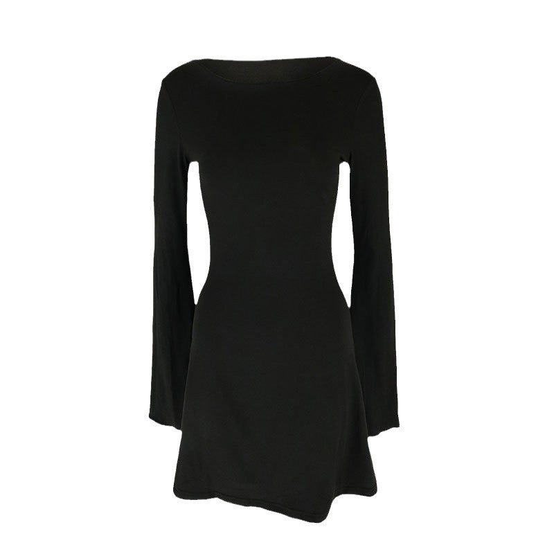 Damen elegantes Langarmkleid mit asymmetrischem Saum und fließendem Schnitt Drune
