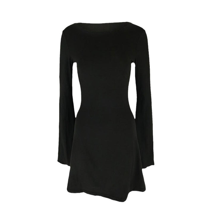 Damen elegantes Langarmkleid mit asymmetrischem Saum und fließendem Schnitt Drune