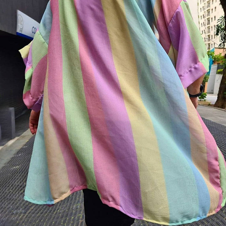 Damen Leichter Oversize-Kimono-Cardigan mit Längsstreifen und offenem Schnitt Drune