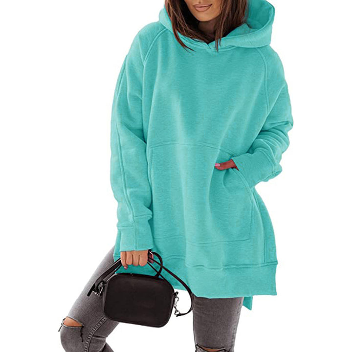 Damen lässiger Oversized Hoodie mit seitlichen Schlitzen und Kängurutasche Drune