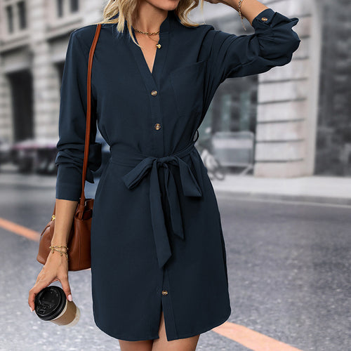 Damen Hemdblusenkleid mit Taillengürtel Drune 1788168858