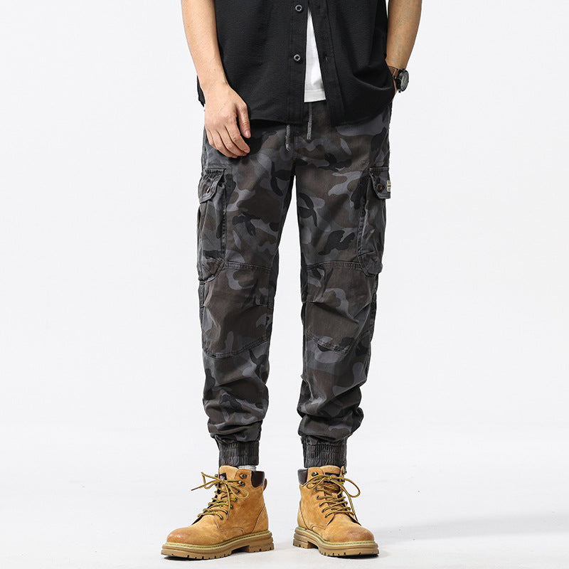 Herren Taktische Cargohose im Digital-Camouflage mit Tunnelzugbund und Mehrfach-Taschen Drune