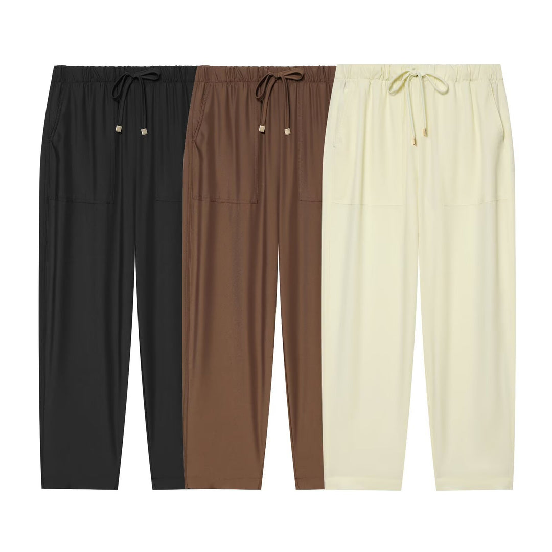 Damen Leichte Relaxed-Cropped-Loungehose mit Gummibund und Eingrifftaschen Drune