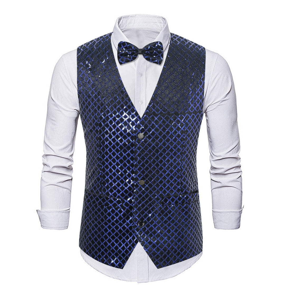 Herren eleganter Pailletten-Blazer mit passendem Fliegenverschluss Drune