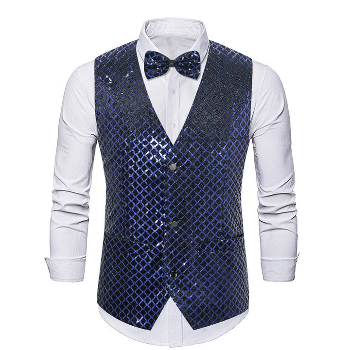 Herren eleganter Pailletten-Blazer mit passendem Fliegenverschluss Drune