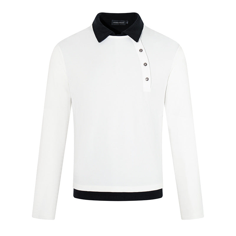 Herren Langarm-Poloshirt mit asymmetrischer Knopfleiste und kontrastierendem Kragen Drune