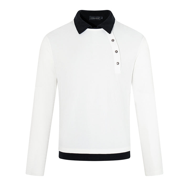 Herren Langarm-Poloshirt mit asymmetrischer Knopfleiste und kontrastierendem Kragen Drune