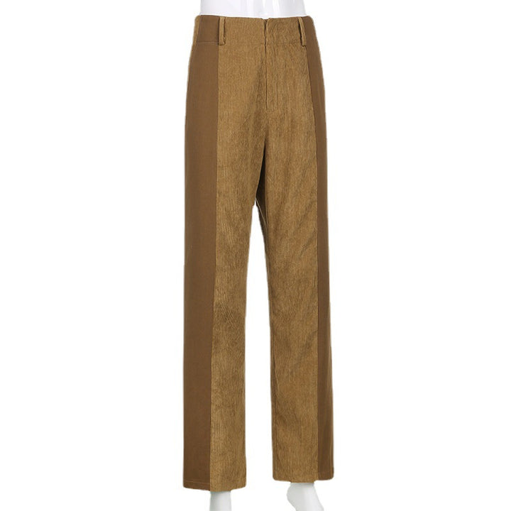 Damen Hochtaillierte Wide‑Leg Hose mit Kontrast‑Cordfrontpanel und geradem Bein Drune