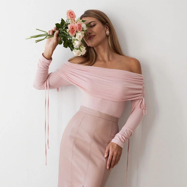 Damen Off-Shoulder Oberteil mit eleganter Raffung Drune