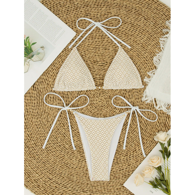 Damen Triangelbikini mit raffinierten Schleifen und modischem Punktmuster Drune
