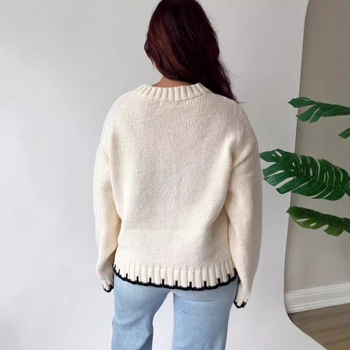 Damen Grobstrickpullover mit kreativem Patchwork-Design und lässigem Schnitt Drune
