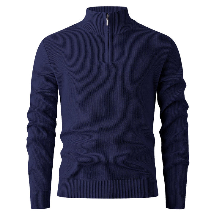 Herren nan Slim-Fit Halbzip-Strickpullover aus Merino-Baumwollmix mit verstärktem Stehkragen Drune