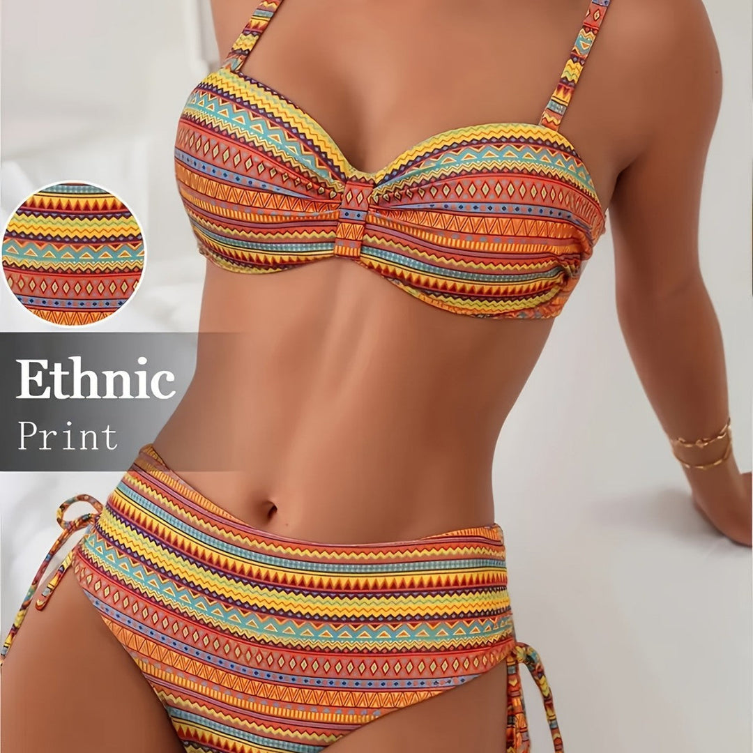 Damen Bikini-Set mit ethnischem Druck und verstellbaren Trägern Drune