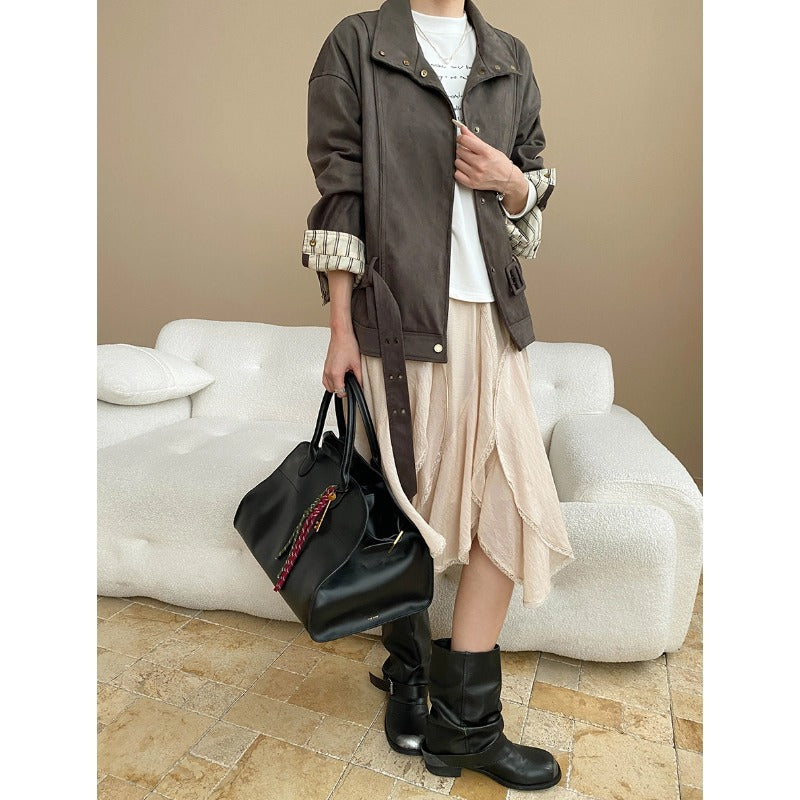Damen lässige Übergangsjacke mit praktischen Taschen und modischem Stehkragen Drune