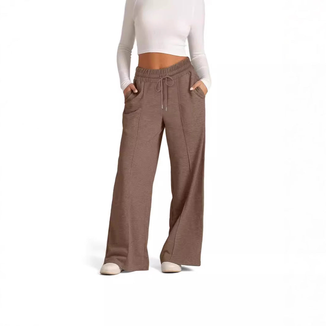 Damen High-Rise Weite Beinhose mit Kordelzug, seitlichen Taschen und vorderer Naht Drune