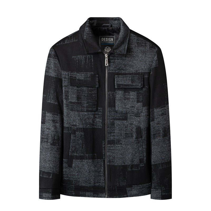 Herren Strukturierte Zip-Hemdjacke aus Wollmix mit Pattenbrusttaschen Drune