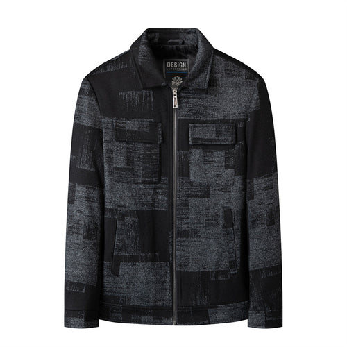 Herren Strukturierte Zip-Hemdjacke aus Wollmix mit Pattenbrusttaschen Drune