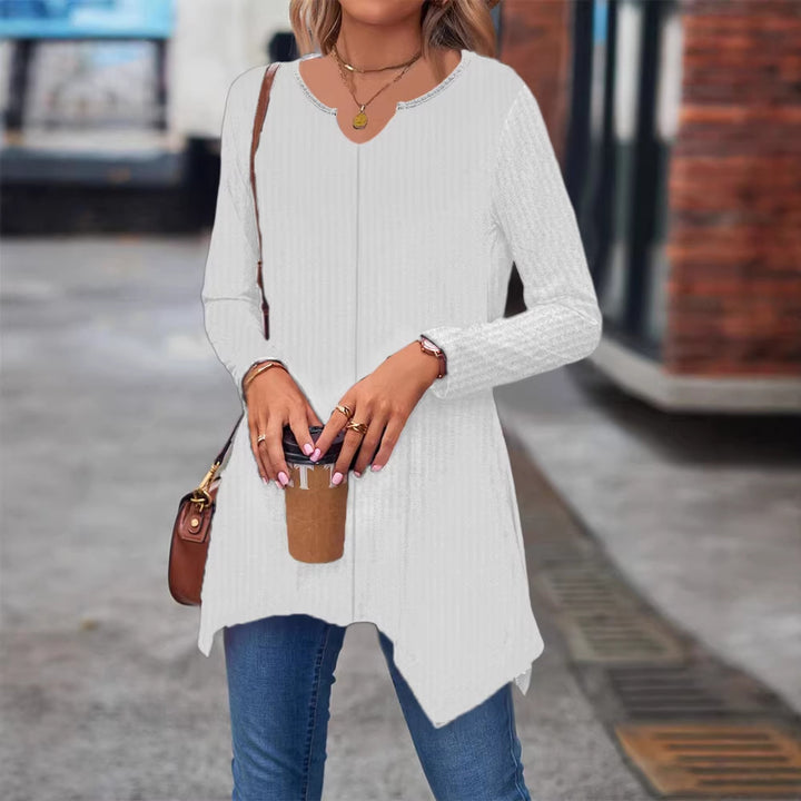 Damen Ripp Longsleeve Tunika mit asymmetrischem Saum Drune