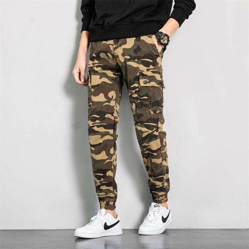 Herren Camouflage-Cargo-Jogginghose im tapered Schnitt mit elastischem Bund, Utility‑Taschen & gerippten Knöchelbündchen Drune
