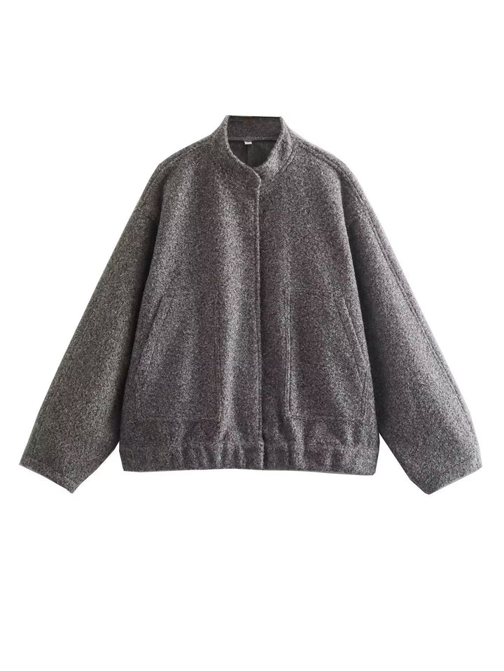 Damen Oversized Strickjacke aus weichem Teddystoff mit Stehkragen und seitlichen Taschen Drune