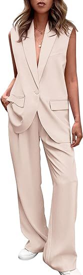 Damen ärmelloses Blazer-Set mit weit geschnittenen Hosen Drune