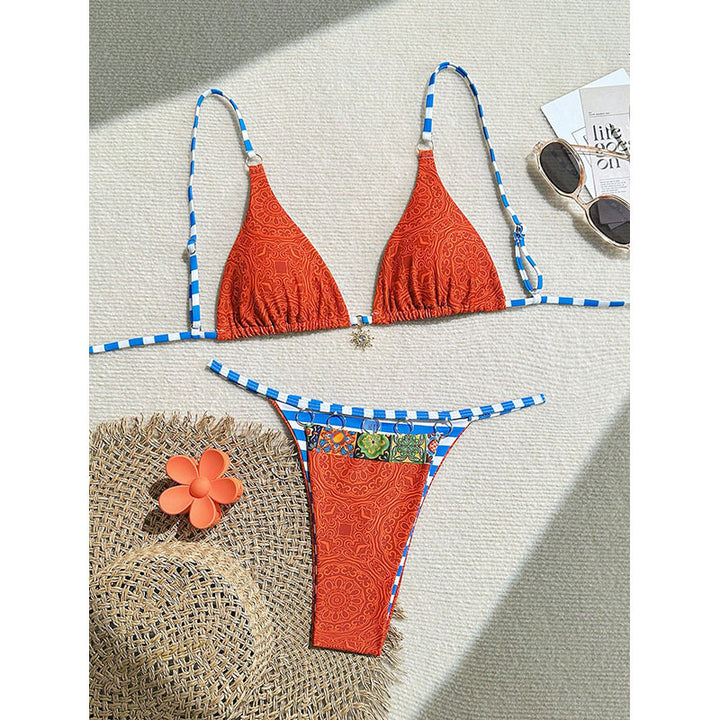 Damen Triangel-Bikini mit modischem Band und Buffed Details Drune