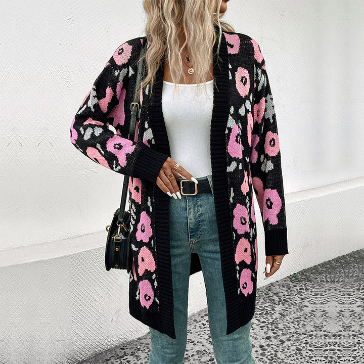 Damen Langer Strickcardigan mit Oversize-Schnitt, Animal-Jacquard und gerippten Bündchen Drune