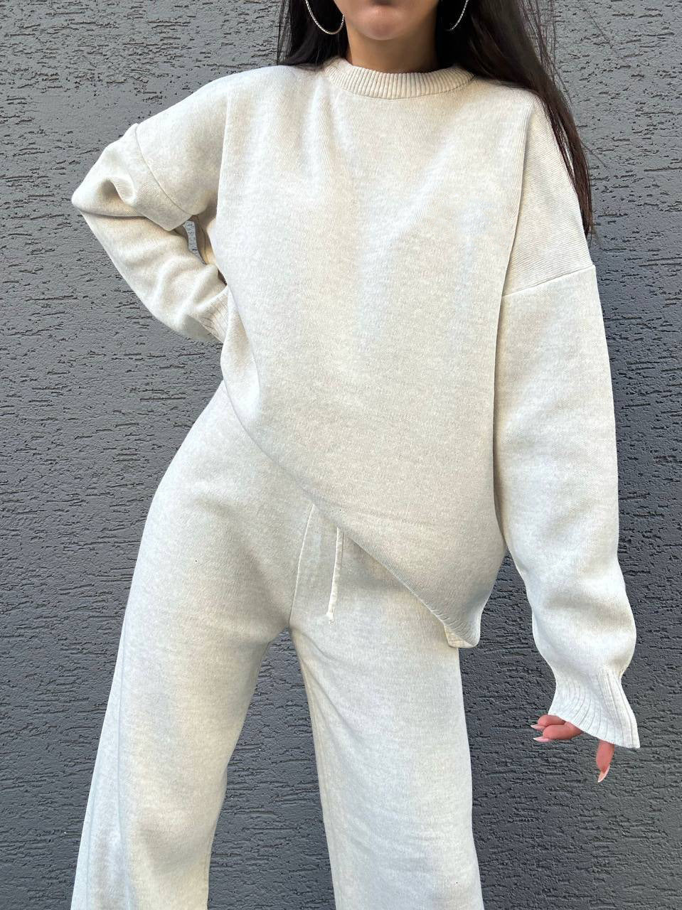 Damen lässiger Strickpullover mit oversized Passform und weiten Ärmeln Drune