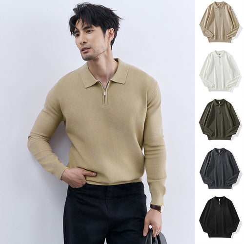 Herren Moderner Pullover mit Stehkragen und Reißverschluss Drune