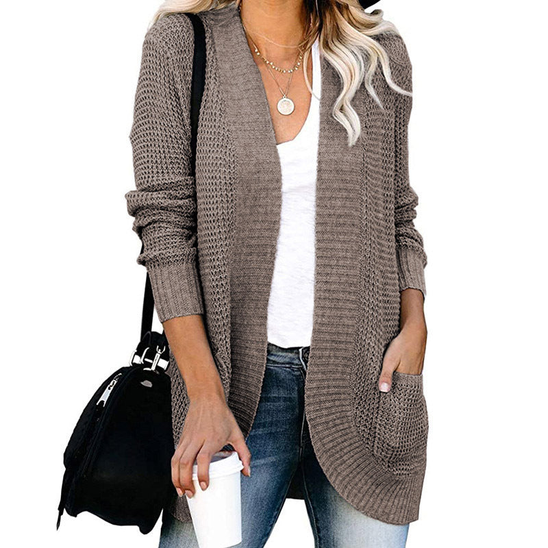 Damen Strickjacke mit offenen Vorderseite und Taschen Drune