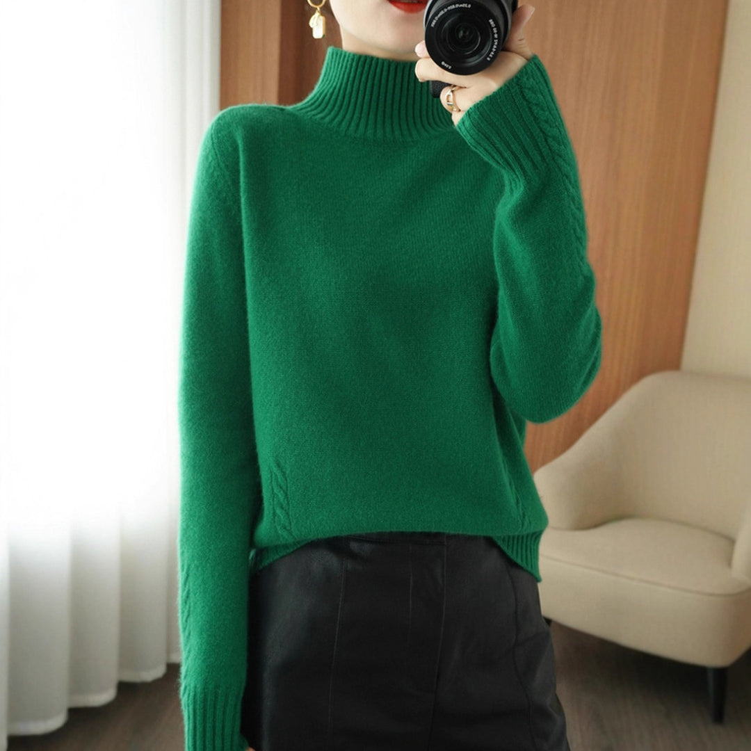 Damen eleganter Pullover mit hohem Kragen und feiner Struktur Drune
