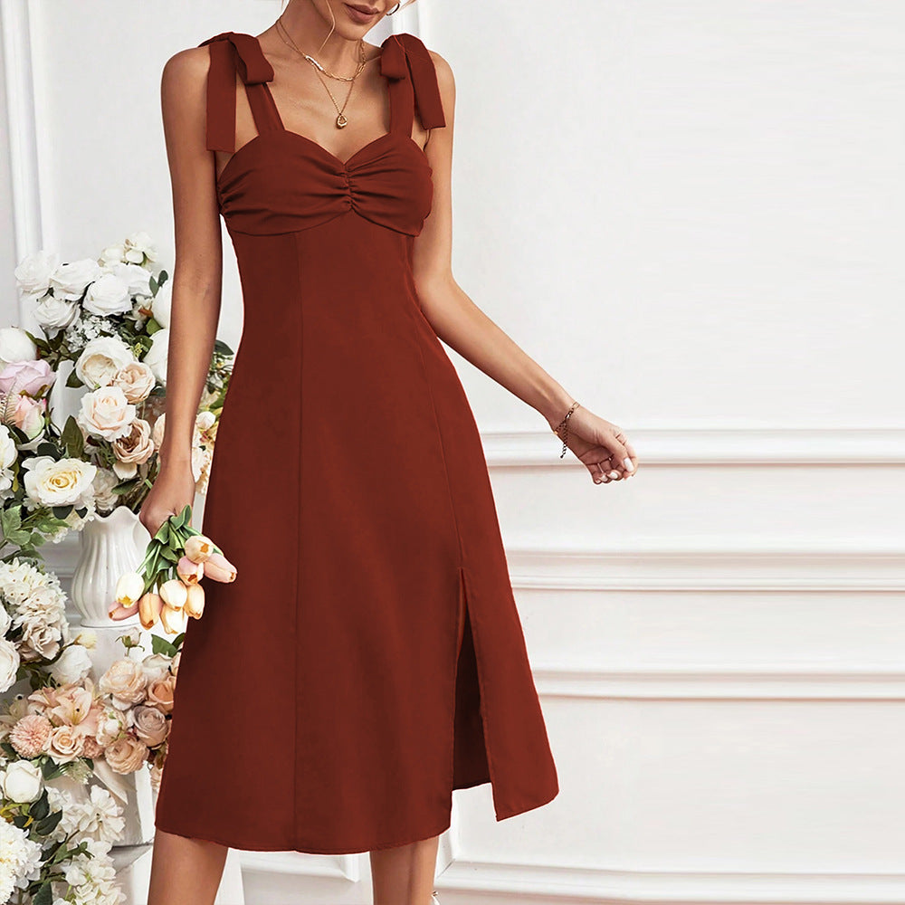 Damen elegantes Midikleid mit raffinierten Bindebändern Drune