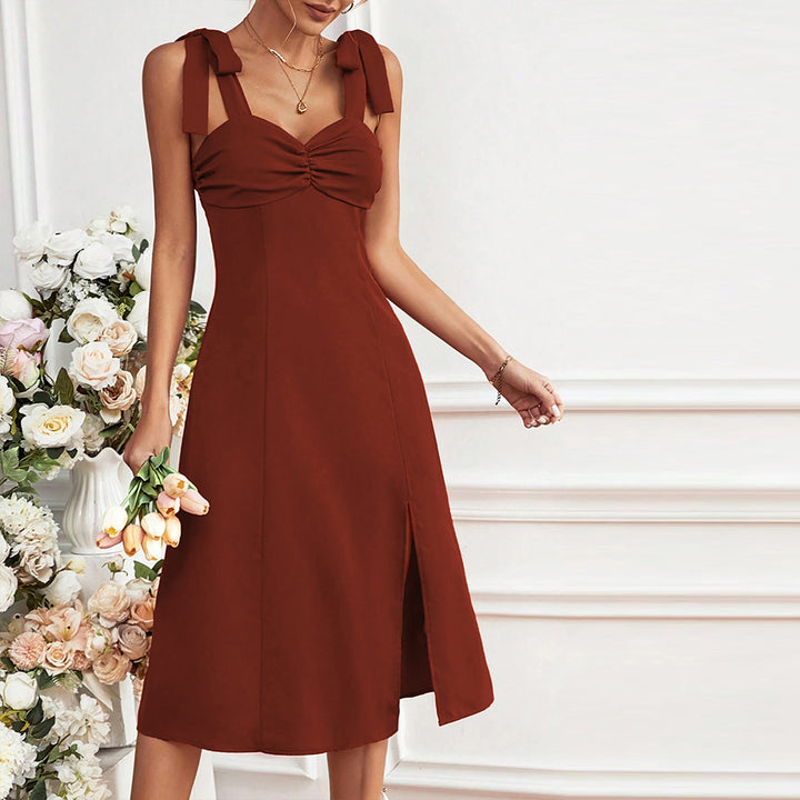 Damen elegantes Midikleid mit raffinierten Bindebändern Drune
