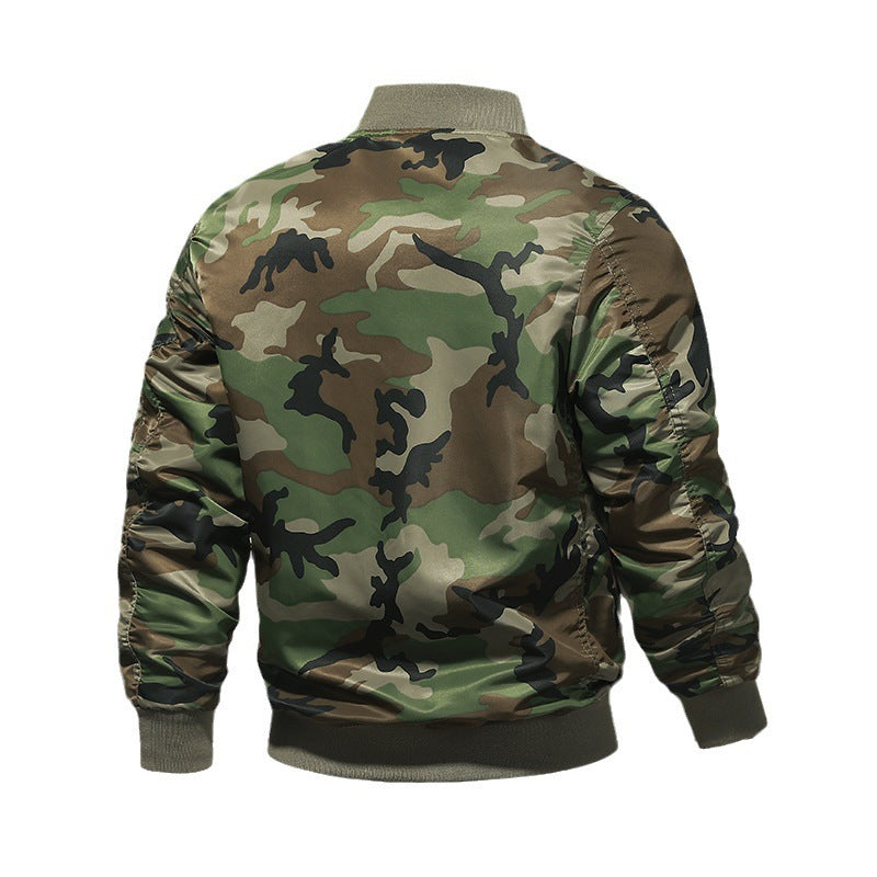 Herren Piloten-Bomberjacke im Camouflage-Design mit Ärmel-Reißverschlusstasche und Sicherheitsband Drune