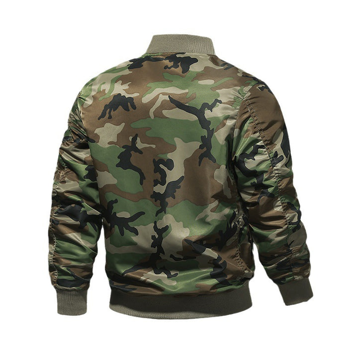 Herren Piloten-Bomberjacke im Camouflage-Design mit Ärmel-Reißverschlusstasche und Sicherheitsband Drune