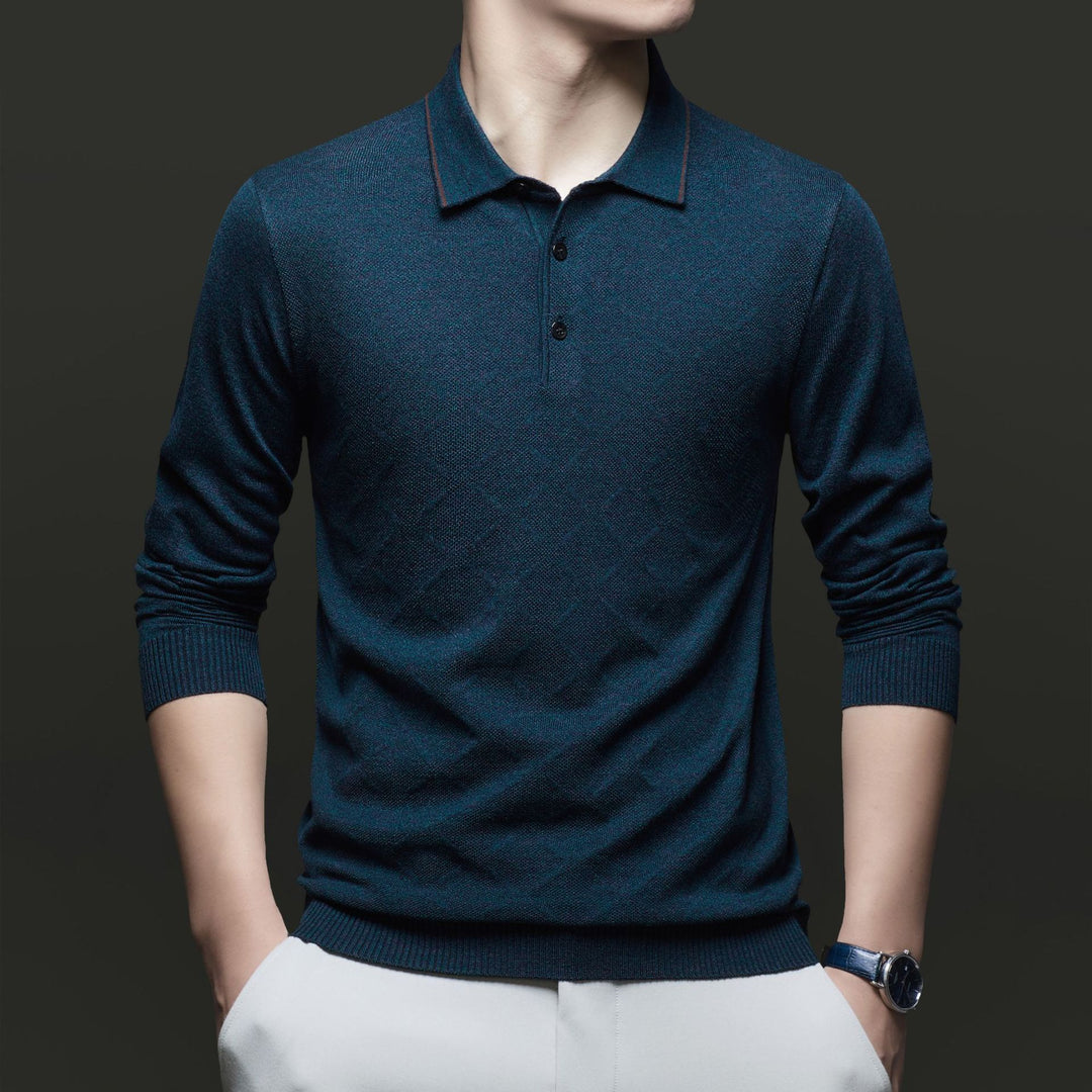 Herren Langarm-Polohemd mit strukturiertem Design und modischem Kragen Drune