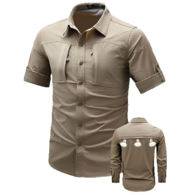 Herren nan leichtes technisches Outdoorhemd mit aufrollbaren Ärmeln, Brusttaschen und atmungsaktivem Ripstop Drune