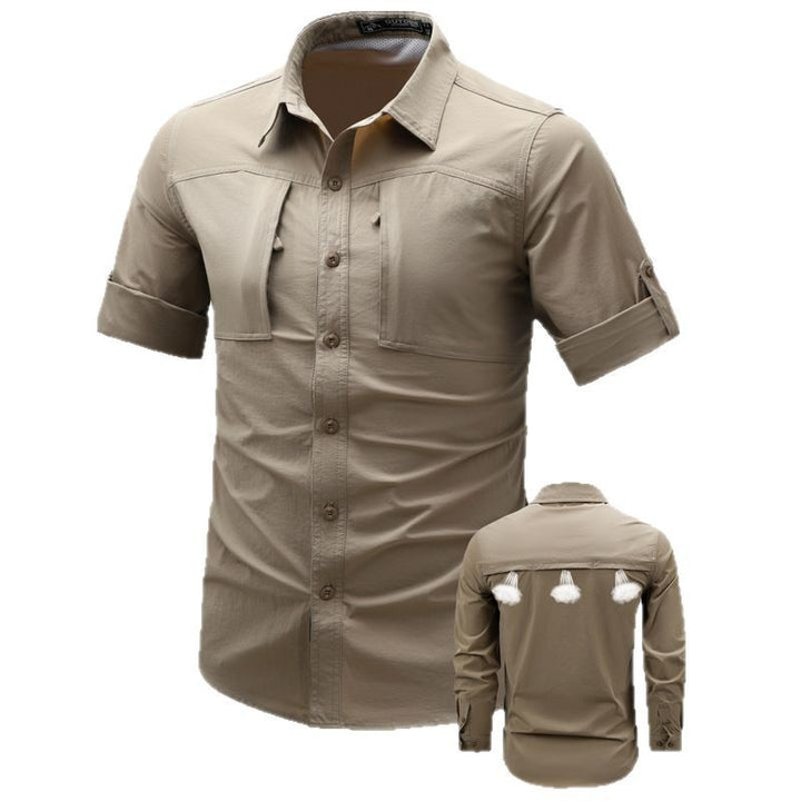 Herren  leichtes technisches Outdoorhemd mit aufrollbaren Ärmeln, Brusttaschen und atmungsaktivem Ripstop Drune