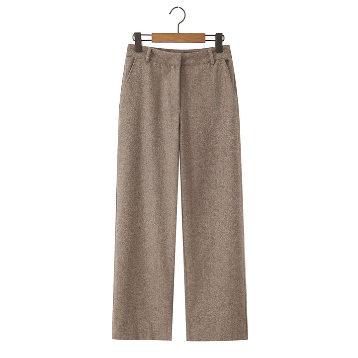 Damen Hochtaillierte weite Wolloptik-Hose mit geradem Bein Drune
