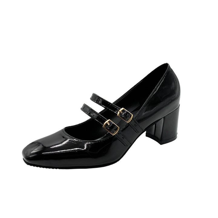 Damen Lack-Mary-Jane-Pumps mit doppelt verstellbaren Riemen und mittelhohem Blockabsatz Drune