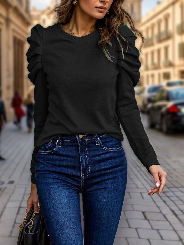 Damen nan feiner Feinstrick-Pullover mit stufigen Volants an den Schultern Drune