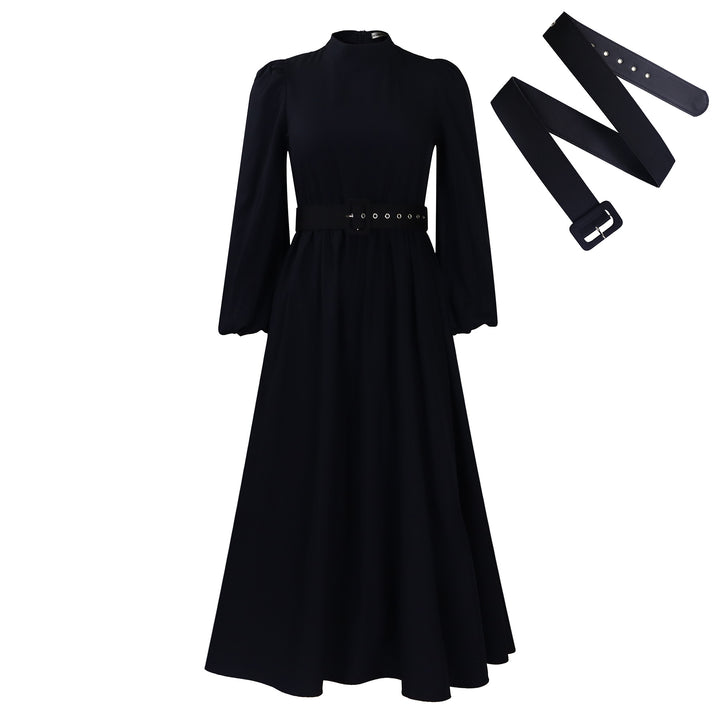 Damen Maxikleid mit hochgeschlossenem Kragen und abnehmbarem Taillengürtel Drune