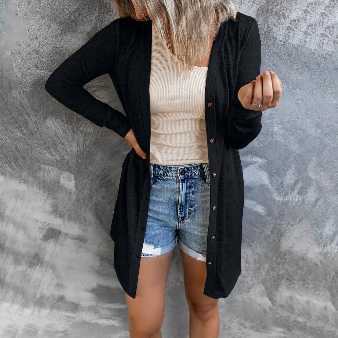 Damen Leichter Longcardigan mit Knopfleiste und geripptem Feinstrick Drune