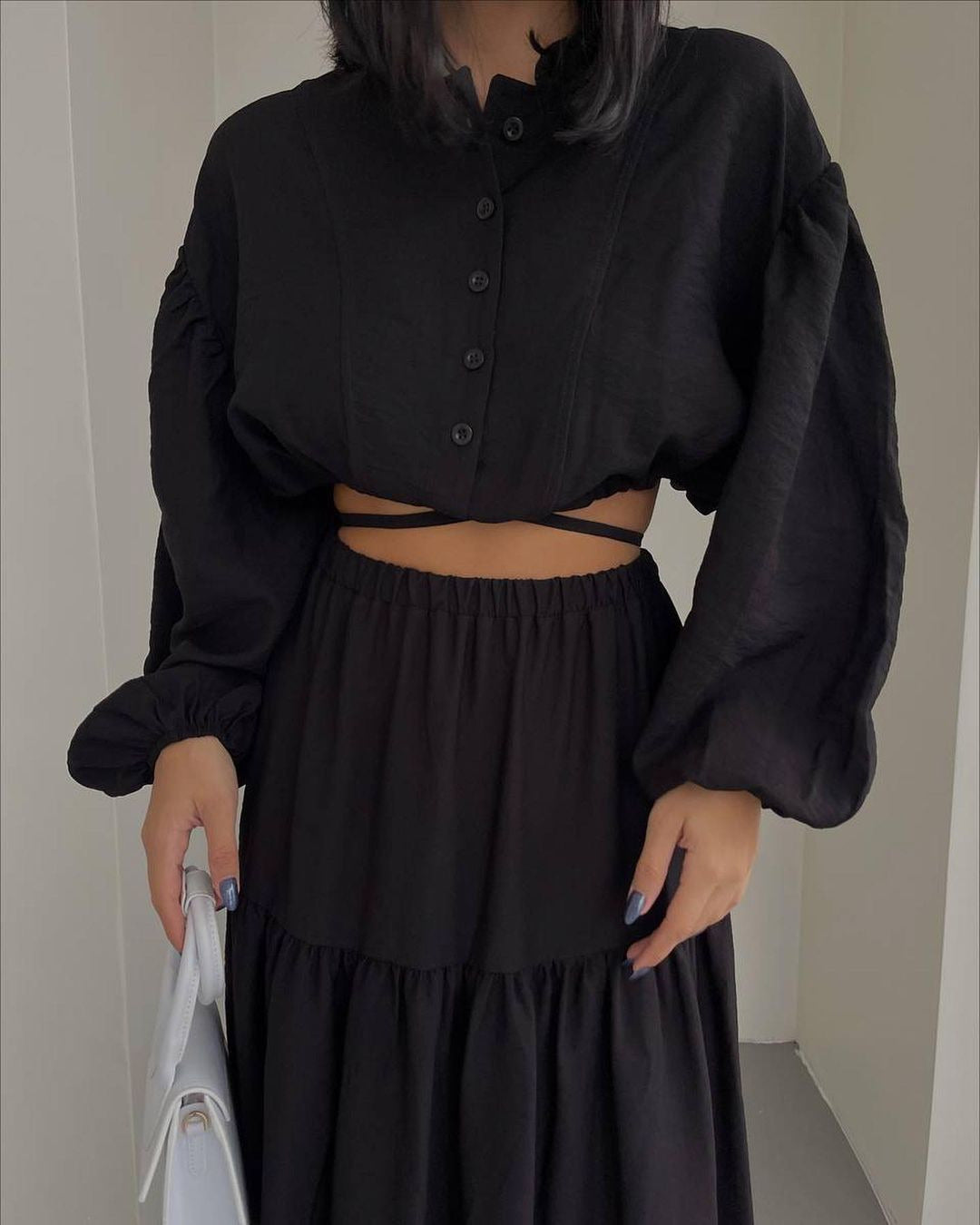 Damen Zweiteiliges Boho-Set mit Cropped-Bluse und Maxirock mit Schlitz Drune