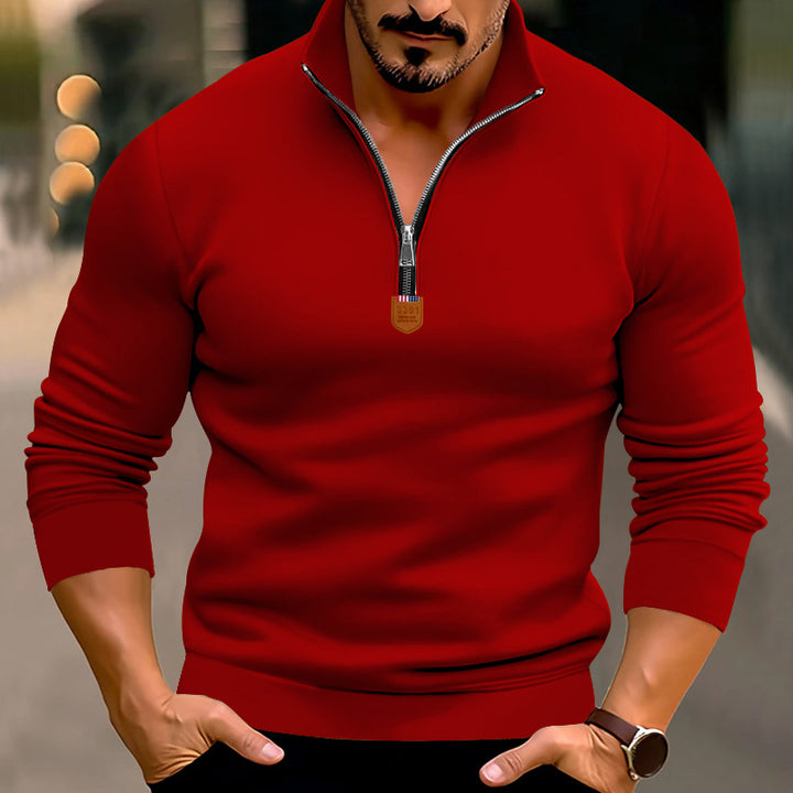 Herren nan schmal geschnittener Feinstrickpullover mit kurzem Reißverschluss, formenden Nähten und Stretchbund Drune