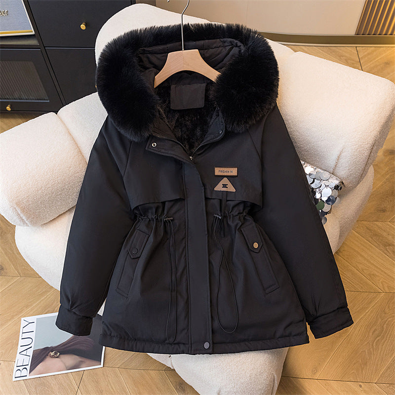 Damen warme Parkajacke mit abnehmbarem Kunstfellkragen und praktischen Taschen Drune